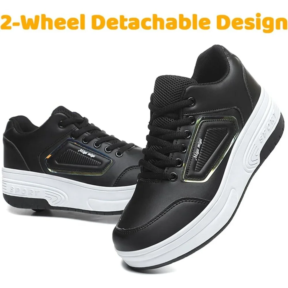 Kids Black Recharge Able Wheels Sneakers Fashion Roller Wheeled Skate Shoes - Picture 5 of 8